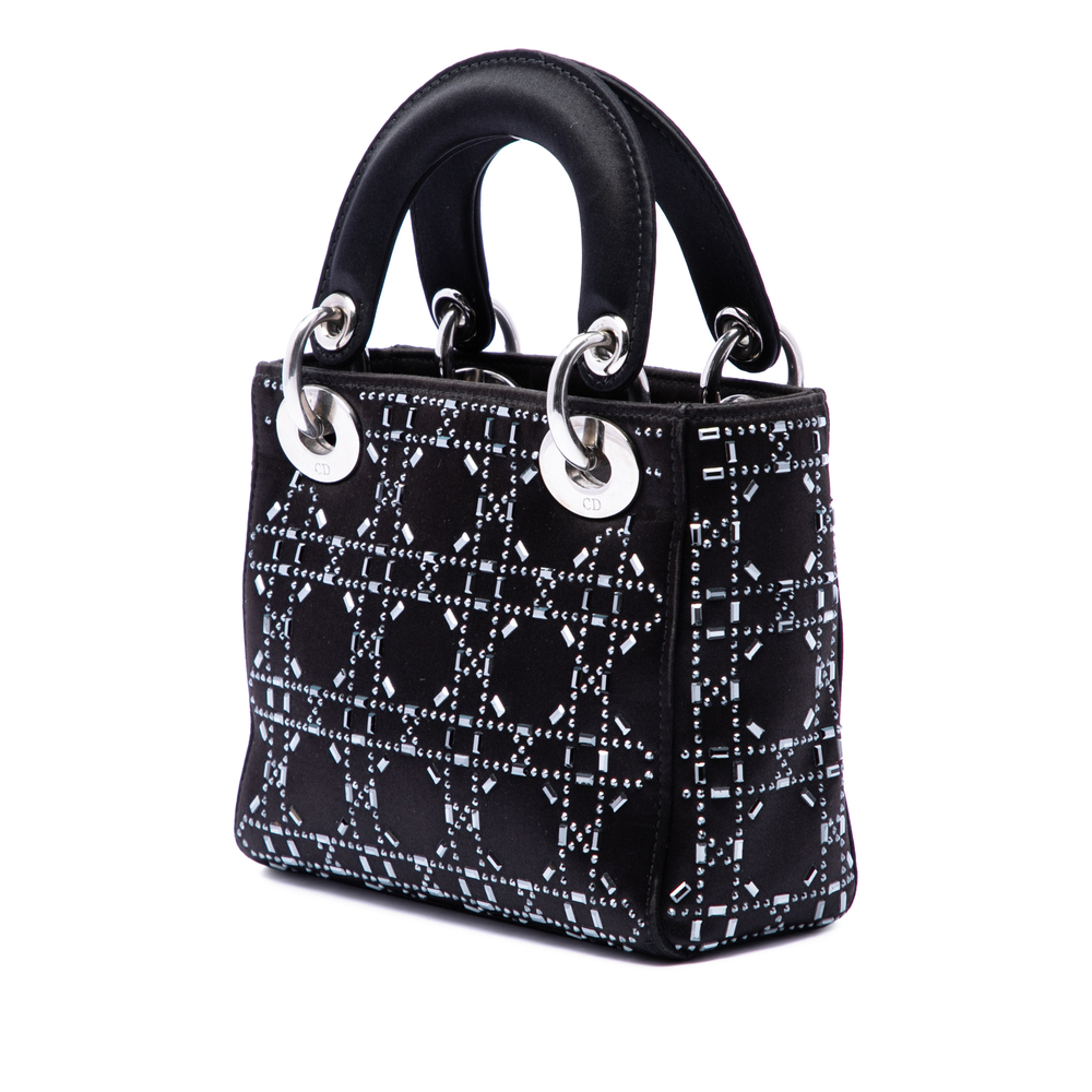 Pre-Loved Dior Mini Satin Cannage Strass Crystal Embellished Lady Dior - Picture 2 of 6